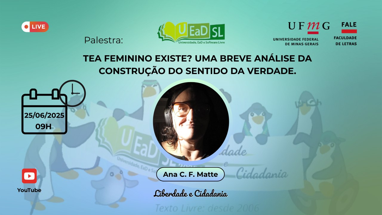 No centro da imagem, tem uma mulher branca, cabelos curtos e meta do rosto está coberto por uma sombra. Ela está de fone.