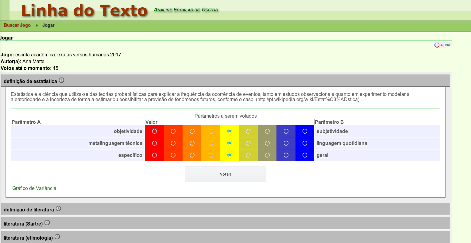 Página do Linha do Texto com texto aberto para votação